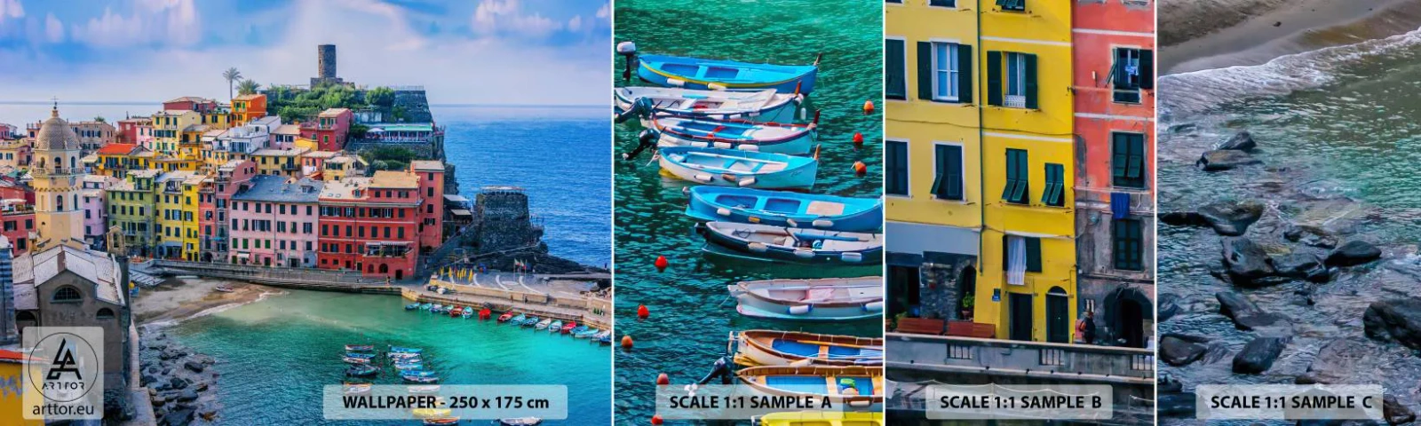 Mostră tapet autocolant Deluxe Sticker - Orașul mediteraneean magic - Liguria, Oraș, Italia - 100x30 cm