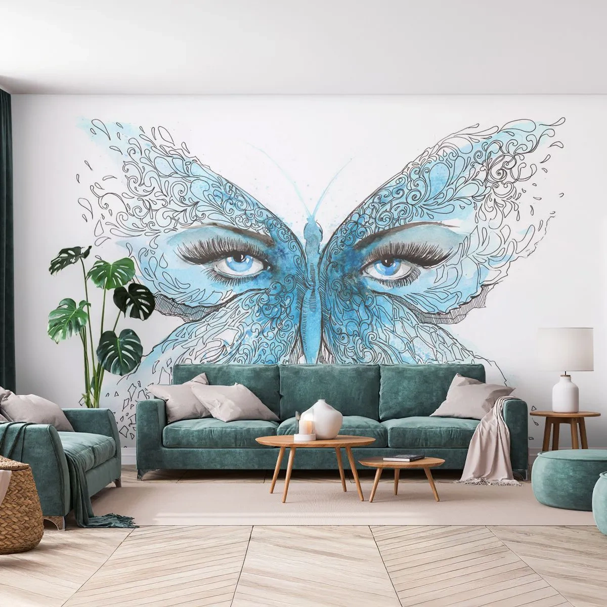Tapet Autoadeziv Deluxe Sticker - Polyommatus eros - Abstracția, Fluture, Ochi Femei - 250x175 cm