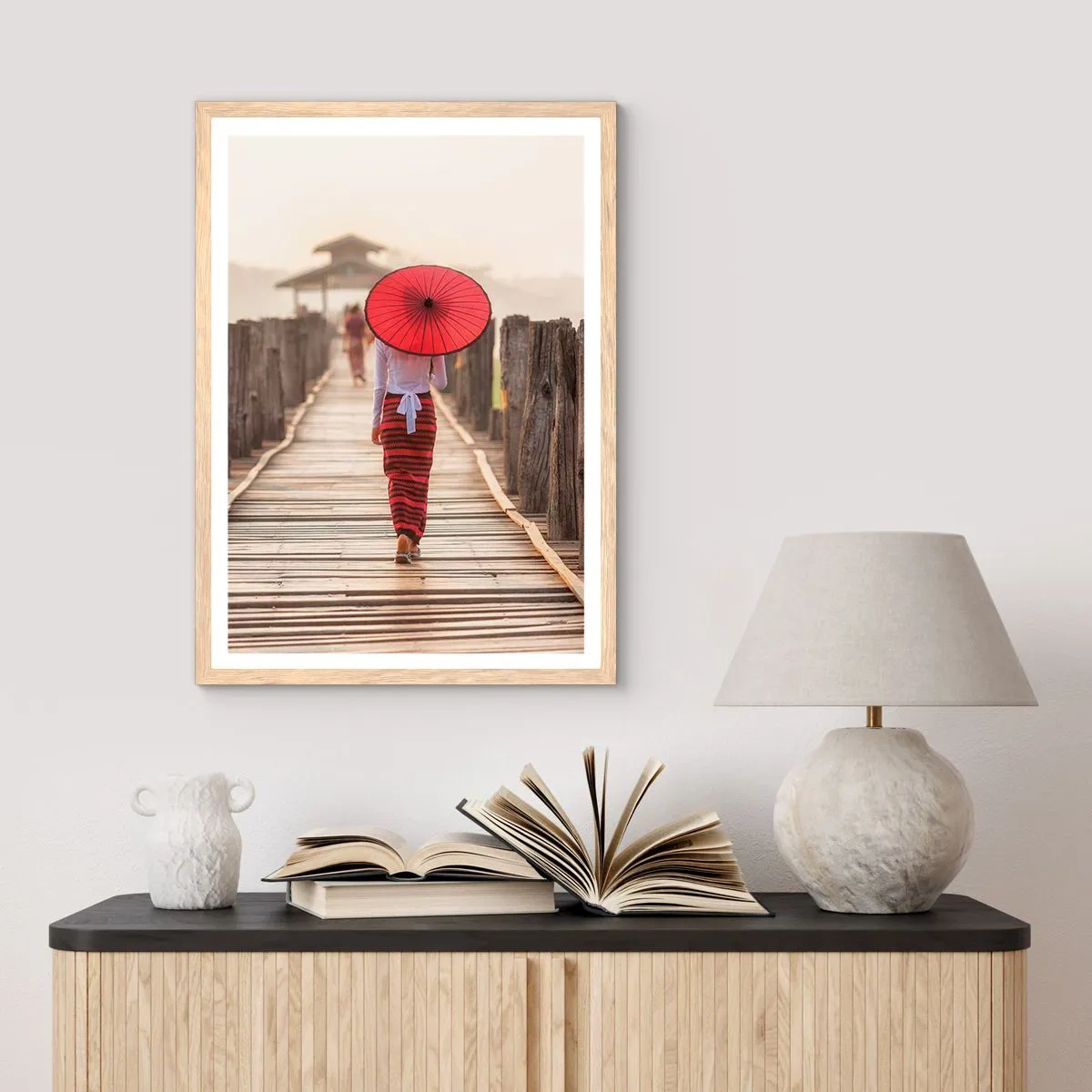 Poster în ramă de stejar deschis - Pe podul vechi - 50x70 cm