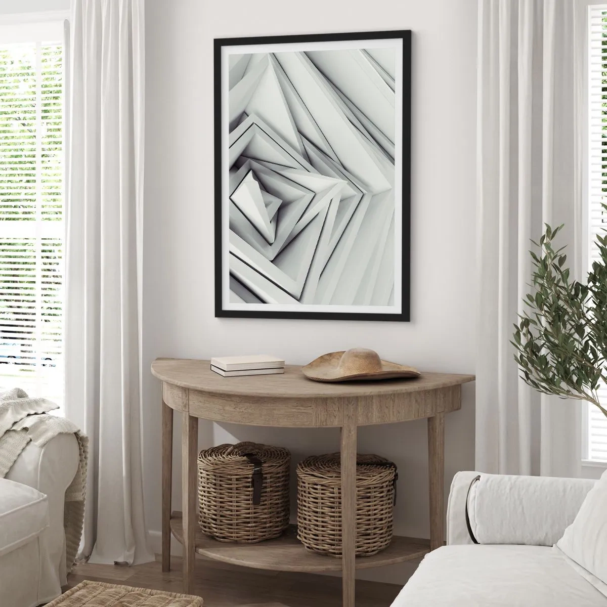 Poster în ramă neagră - Compoziție abstractă de triunghiuri geometrice în 3D - 50x70cm - Muguri cu unghiuri ascuțite - Decorațiune modernă pentru perete pentru living și dormitor ARTTOR
