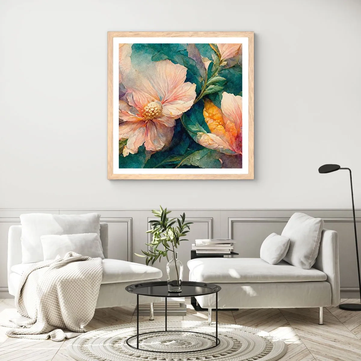 Poster în ramă de stejar deschis - Subtilitate pură - 60x60 cm