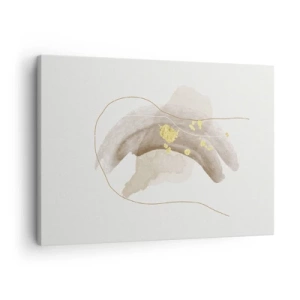 Tablou pe pânză Canvas - O compoziție abstractă în nuanțe de bej și auriu. - 70x50cm - Întâlnite în spațiu - Decorațiune modernă pentru perete pentru living și dormitor ARTTOR