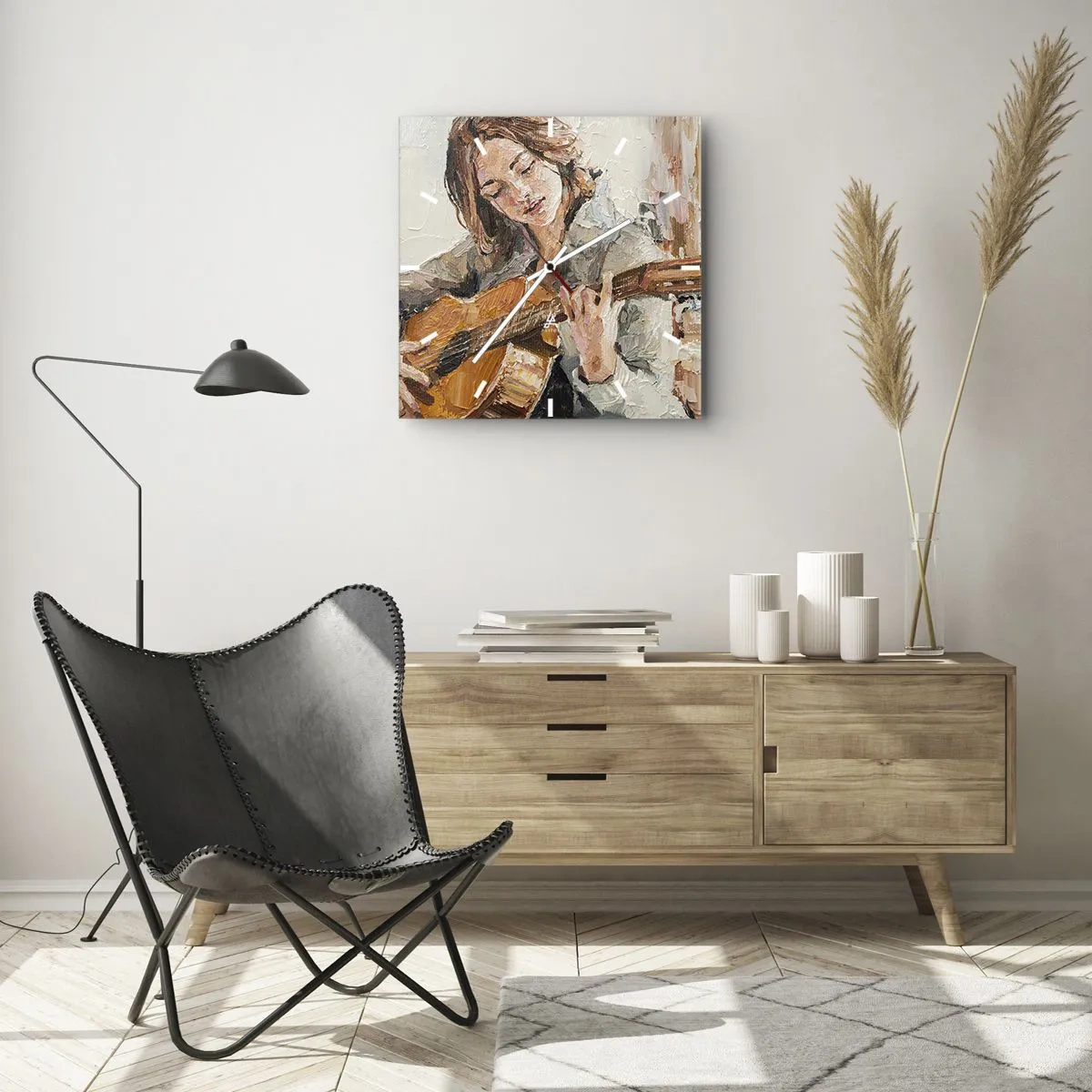 Ceas de perete - Ceas pe sticlă - Concert pentru chitară și inima unei fete - 30x30 cm