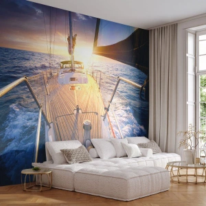 Tapet Premium Sand - Alergând pe valuri - Yacht cu vele, Mare, navigație - 100x70 cm