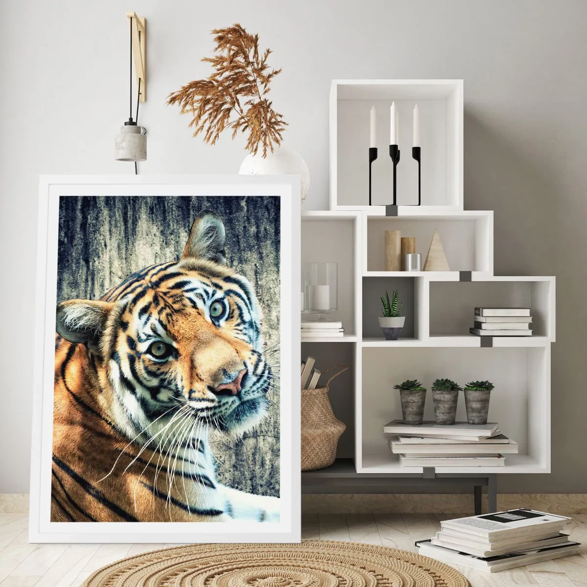 Poster în ramă albă - Portret în fluxuri de lumină - 70x100 cm