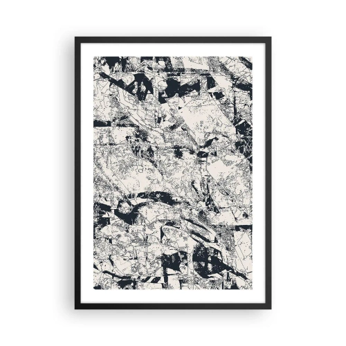 Poster în ramă neagră - Compoziție texturată abstractă alb-negru - 50x70cm - Întrepătrunderea contrariilor - Decorațiune modernă pentru perete pentru living și dormitor ARTTOR