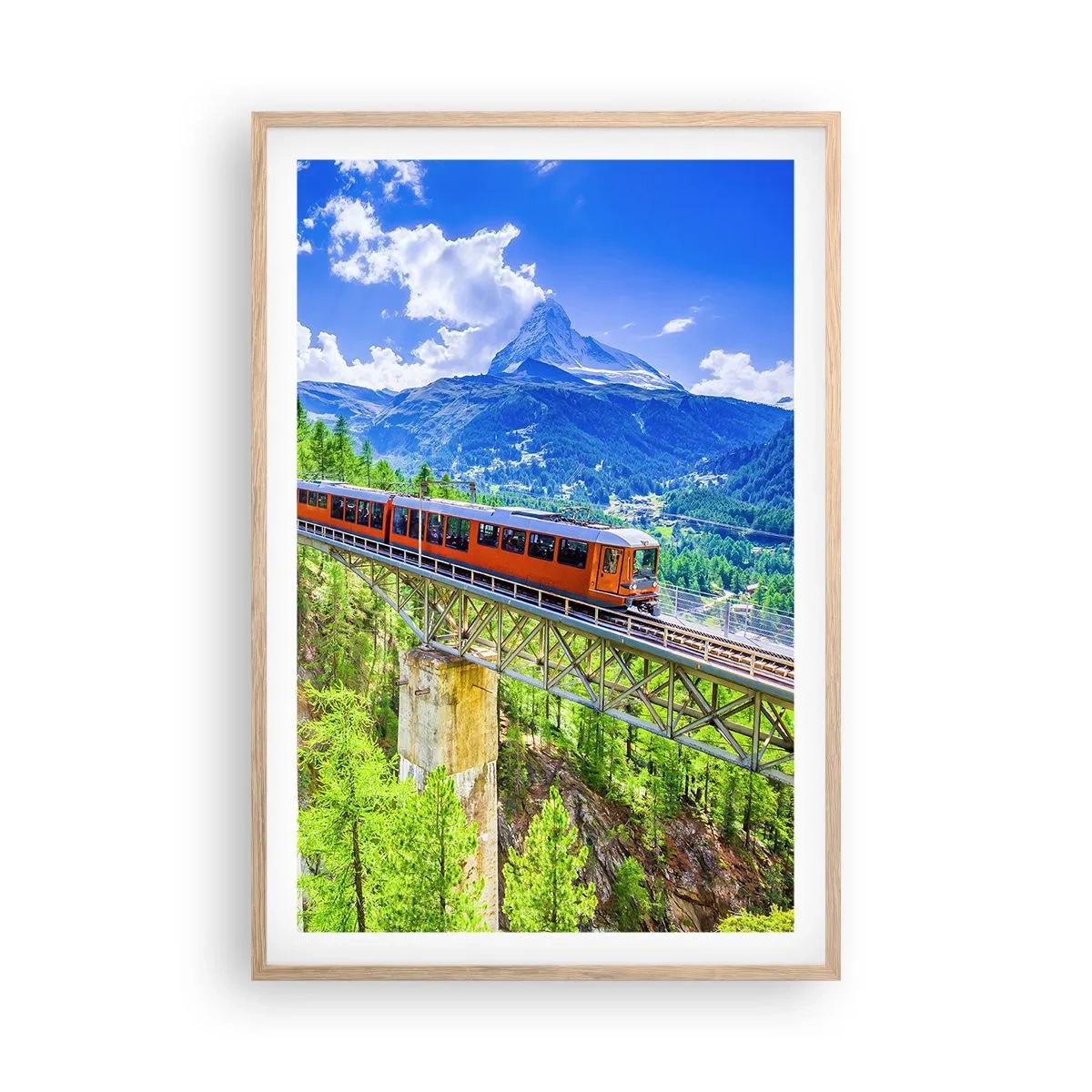 Poster în ramă de stejar deschis - Calea ferată din Alpi - 61x91 cm