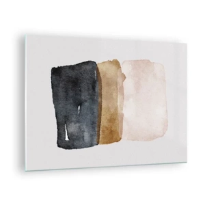 Tablou pe sticlă - Pete abstracte în nuanțe de negru, maro și bej - 70x50cm - Compoziția culorilor pământului - Decorațiune modernă pentru perete pentru living și dormitor ARTTOR