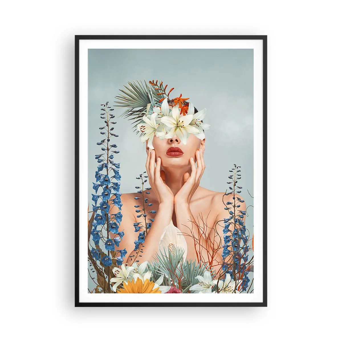 Poster în ramă neagră - Femeia floare - 70x100 cm
