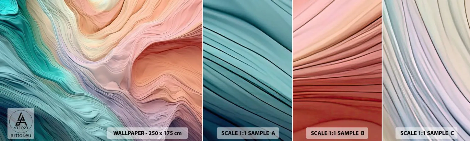 Mostră de Tapet Standard Eco - Valul curcubeu - Pasteluri, Abstracția, Textură - 100x30 cm