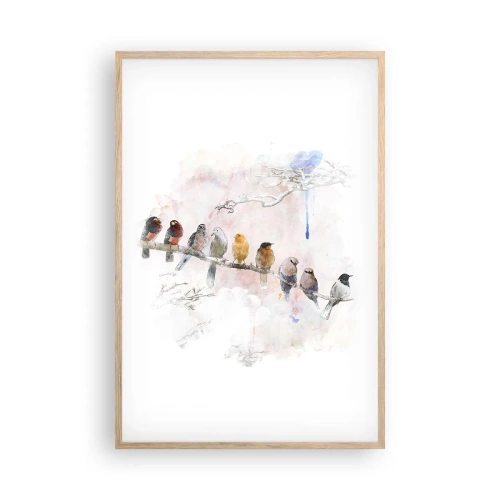 Poster în ramă de stejar deschis - Întâlnire înaripată - 61x91 cm