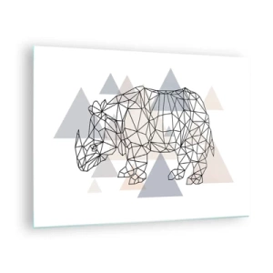 Tablou pe sticlă - Desen geometric al unui rinocer pe un fundal deschis - 70x50cm - Structura forței - Decorațiune modernă pentru perete pentru living și dormitor ARTTOR
