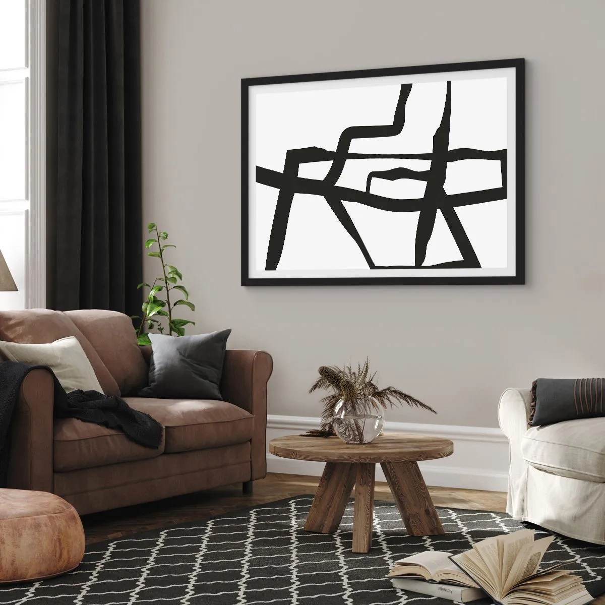 Poster în ramă neagră - Construcție în alb și negru - 70x50 cm