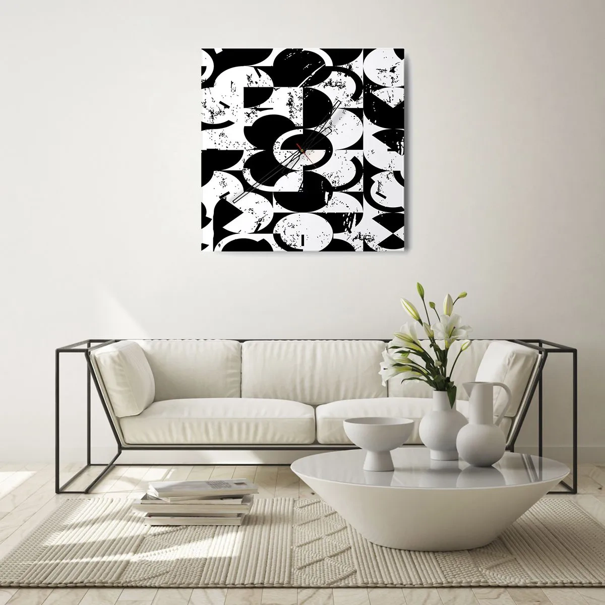Ceas de perete - Ceas pe sticlă - Albul e alb și negrul e negru - 30x30 cm