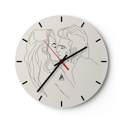 Ceas de perete - Ceas pe sticlă - Un desen animat minimalist al unui cuplu îndrăgostit - 30x30cm - Încurcați în sentimente - Decorațiune modernă pentru perete pentru living, bucătărie și dormitor ARTTOR