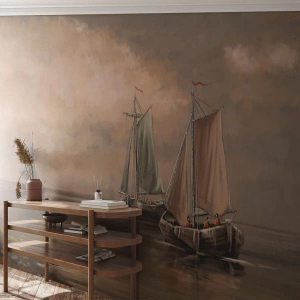 Tapet Premium Sand - Întoarcerea marinarilor - Peisaj, Barca de pescuit, Natură - 100x70 cm