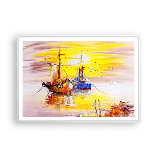 Poster în ramă albă - O binemeritată odihnă în port - 100x70 cm