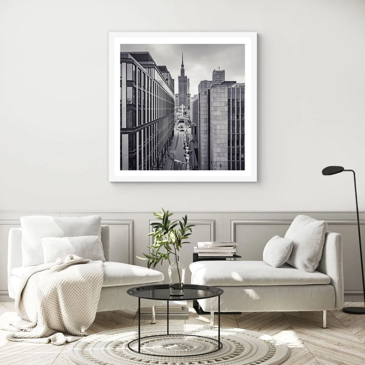Poster în ramă albă - Vale citadină din Varșovia - 60x60 cm