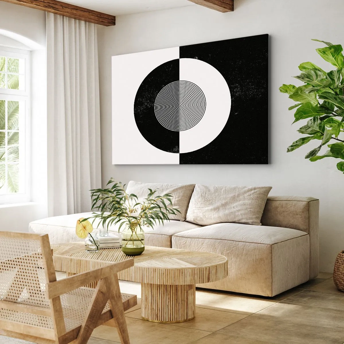 Tablou pe pânză Canvas - Model grafic în contrast alb-negru - 70x50cm - Armonie în alb și negru - Decorațiune modernă pentru perete pentru living și dormitor ARTTOR