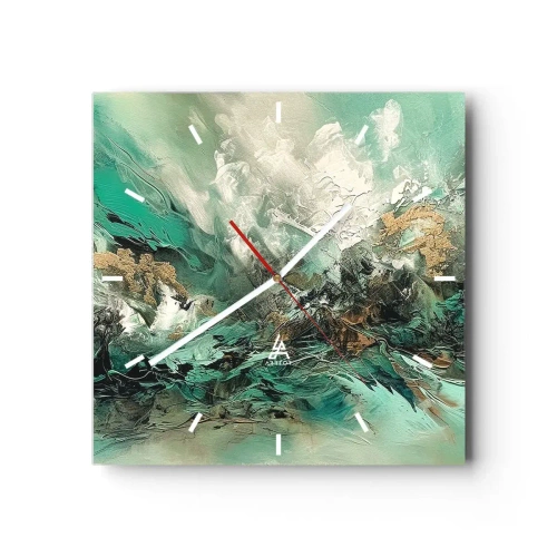 Ceas de perete - Ceas pe sticlă - Fierbere negru-smarald - 40x40 cm
