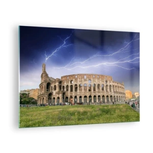 Tablou pe sticlă - Colosseumul din Roma în timpul unei furtuni cu fulgere - 70x50cm - Arena de luptă - Decorațiune modernă pentru perete pentru living și dormitor ARTTOR