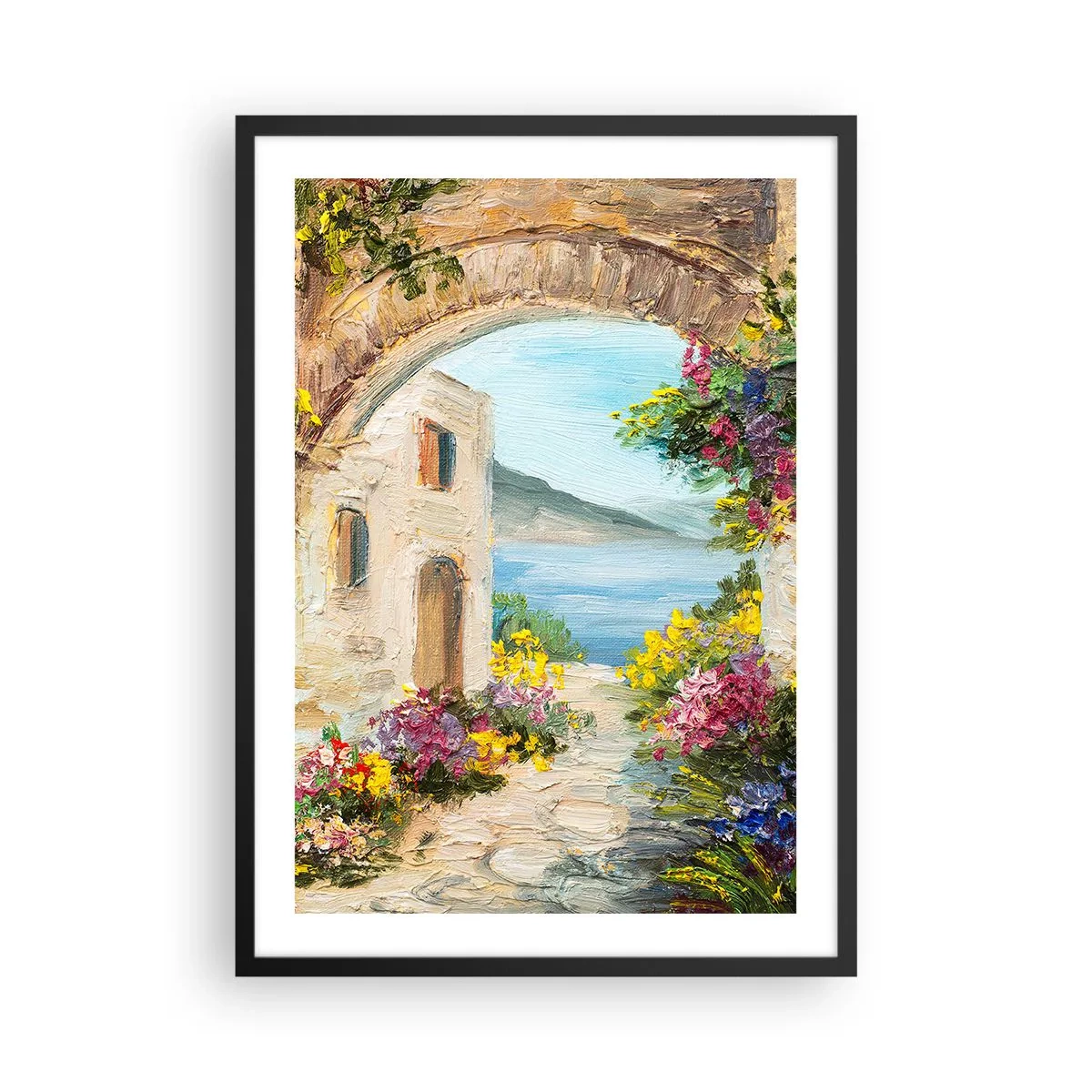 Poster în ramă neagră - Arc de piatră cu vedere la mare - 50x70cm - Farmecul peisajului de coastă - Decorațiune modernă pentru perete pentru living și dormitor ARTTOR