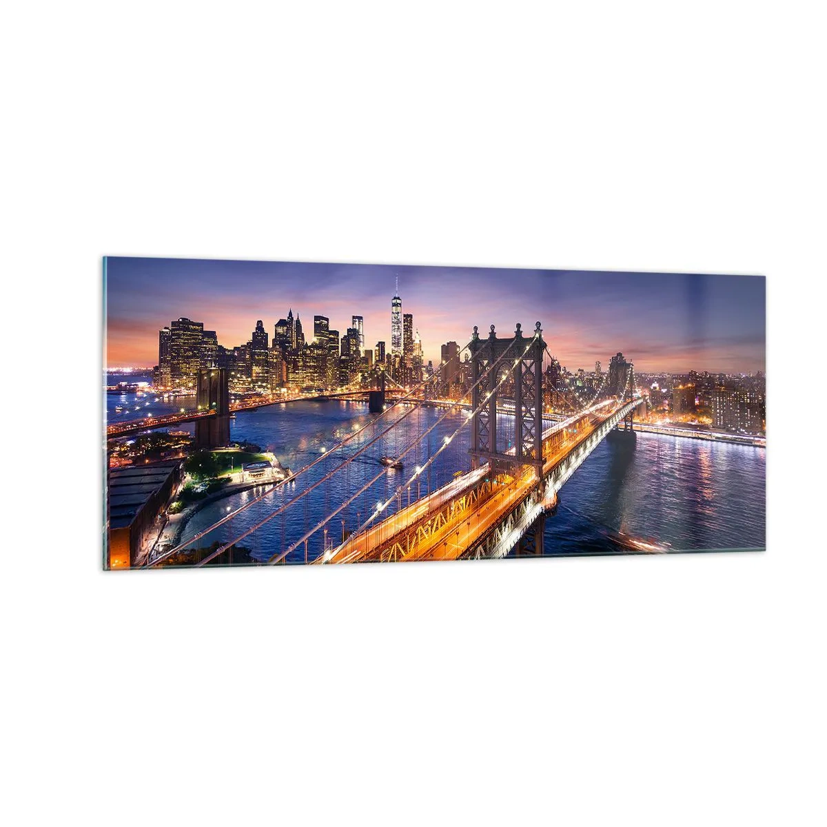 Tablou pe sticlă - Pe un pod luminos către inima orașului - 100x40 cm