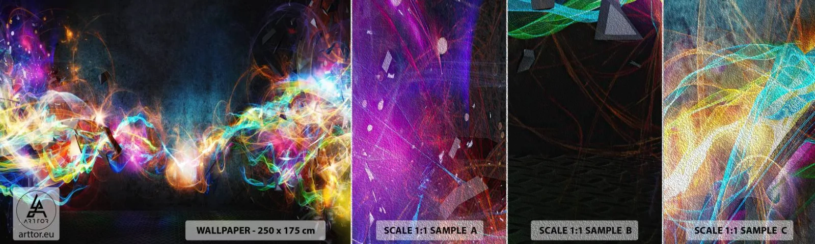 Mostră tapet Premium Sand - Cu bucurie împotriva întunericului - Abstracția, Bucată, Explozie - 100x30 cm