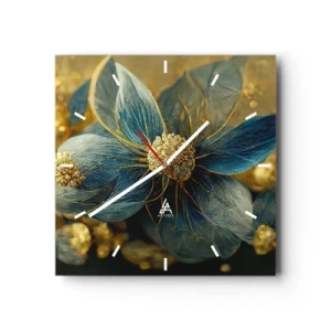 Ceas de perete - Ceas pe sticlă - Floare cu aur - 30x30 cm