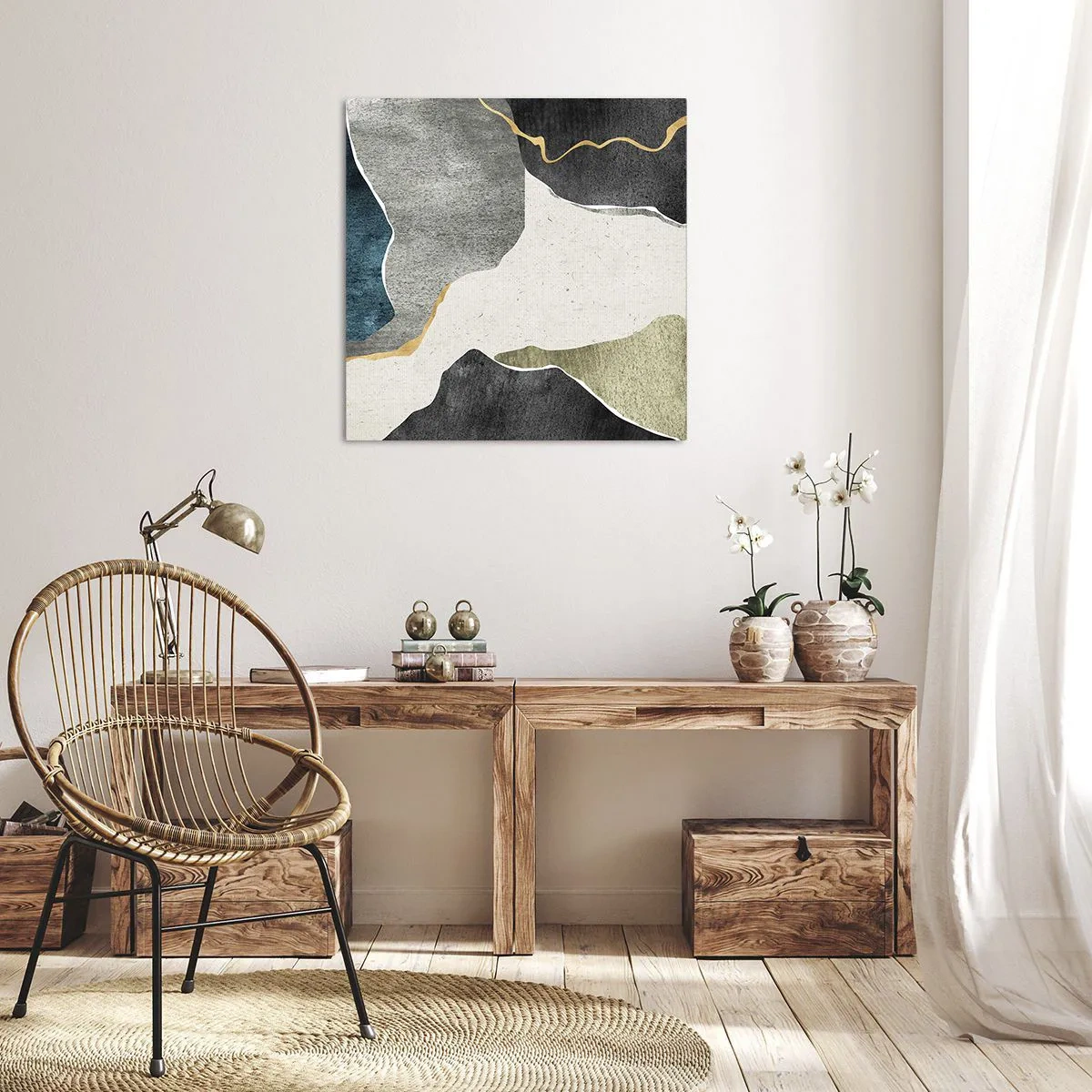 Tablou pe pânză - Compoziție mozaic cu fir de aur - 30x30 cm