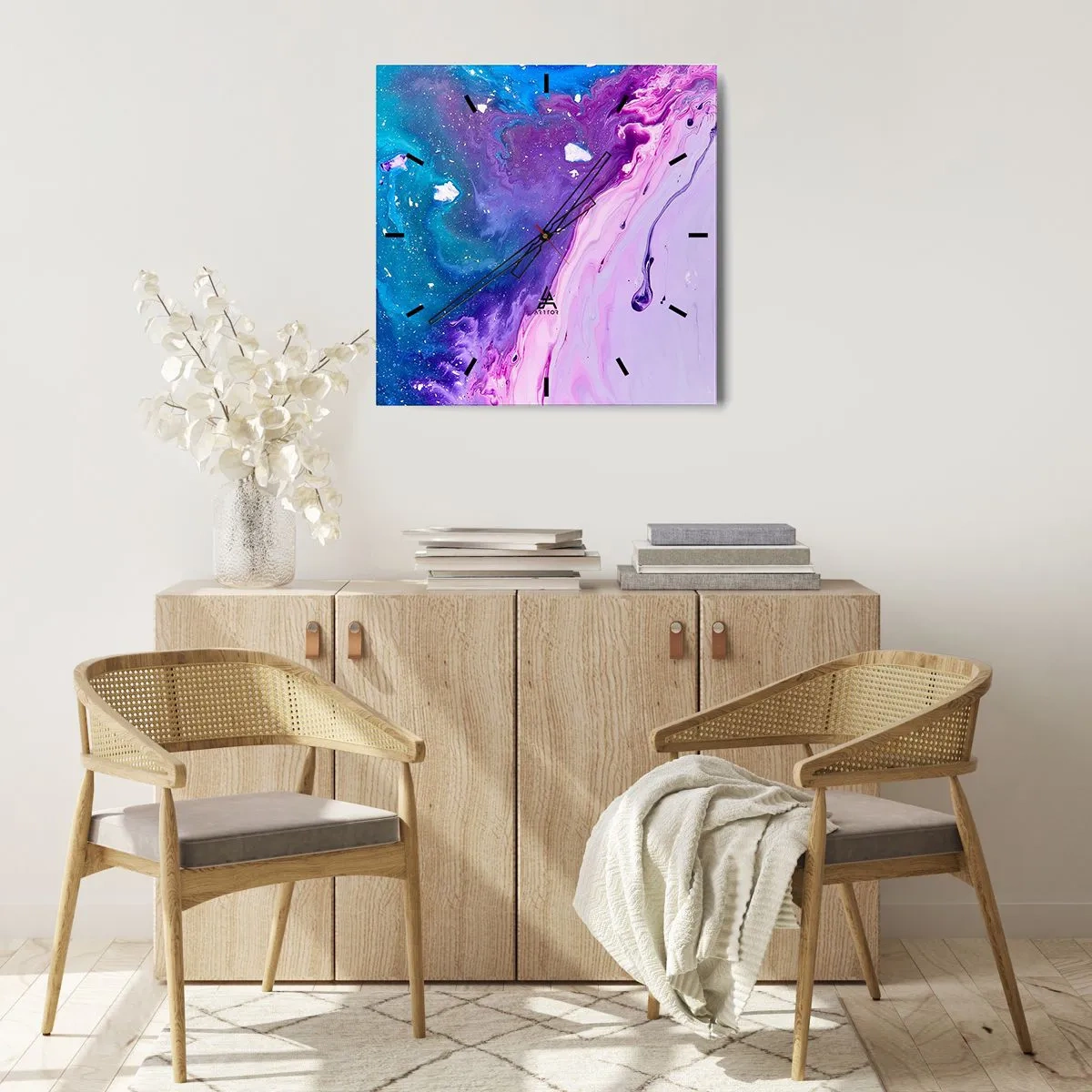 Ceas de perete - Ceas pe sticlă - Yin și yang - 40x40 cm