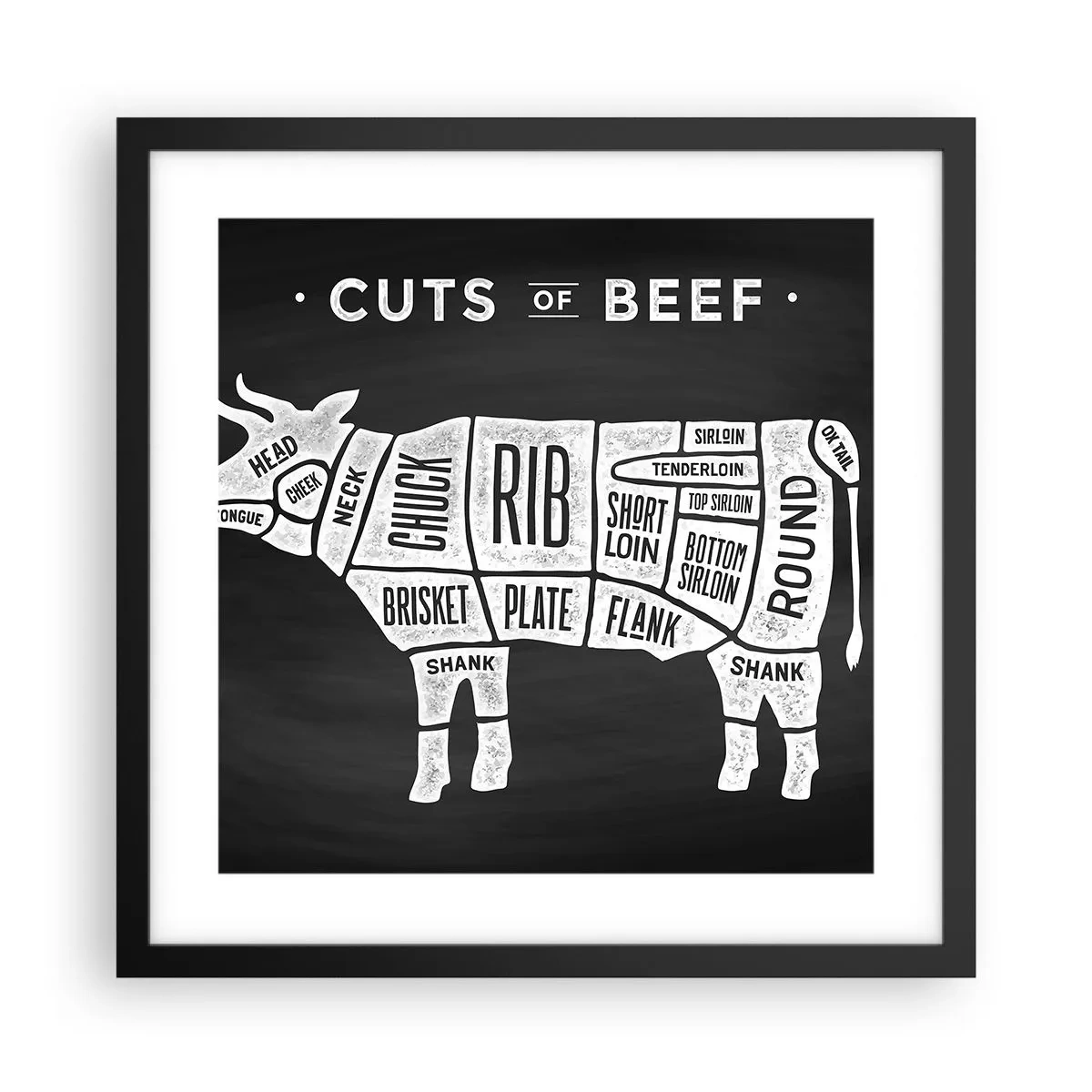 Poster în ramă neagră - Abecedar de măcelar - 40x40 cm