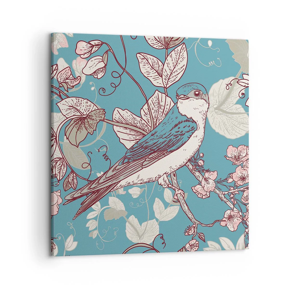 Tablou pe pânză - Ciripit în florile albe - 50x50 cm