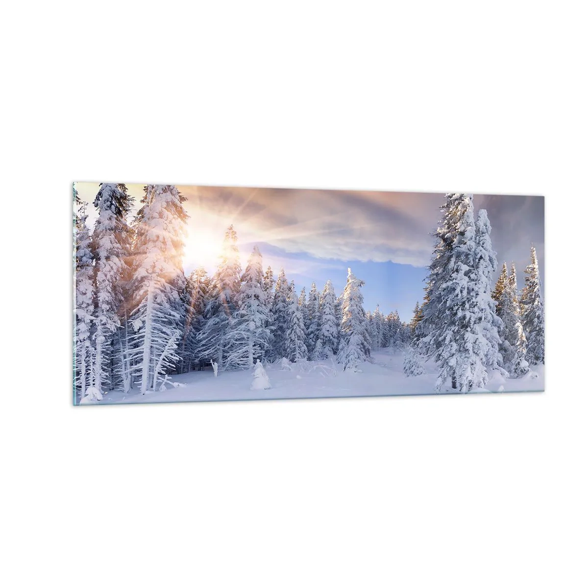 Tablou pe sticlă - Spectacolul naturii înzăpezite - 100x40 cm