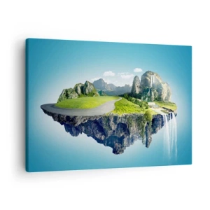 Tablou pe pânză Canvas - O insulă plutitoare cu munți și cascade - 70x50cm - Insula fantastică - Decorațiune modernă pentru perete pentru living și dormitor ARTTOR