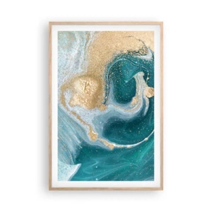 Poster în ramă de stejar deschis - Vârtej de aur și turcoaz - 61x91 cm