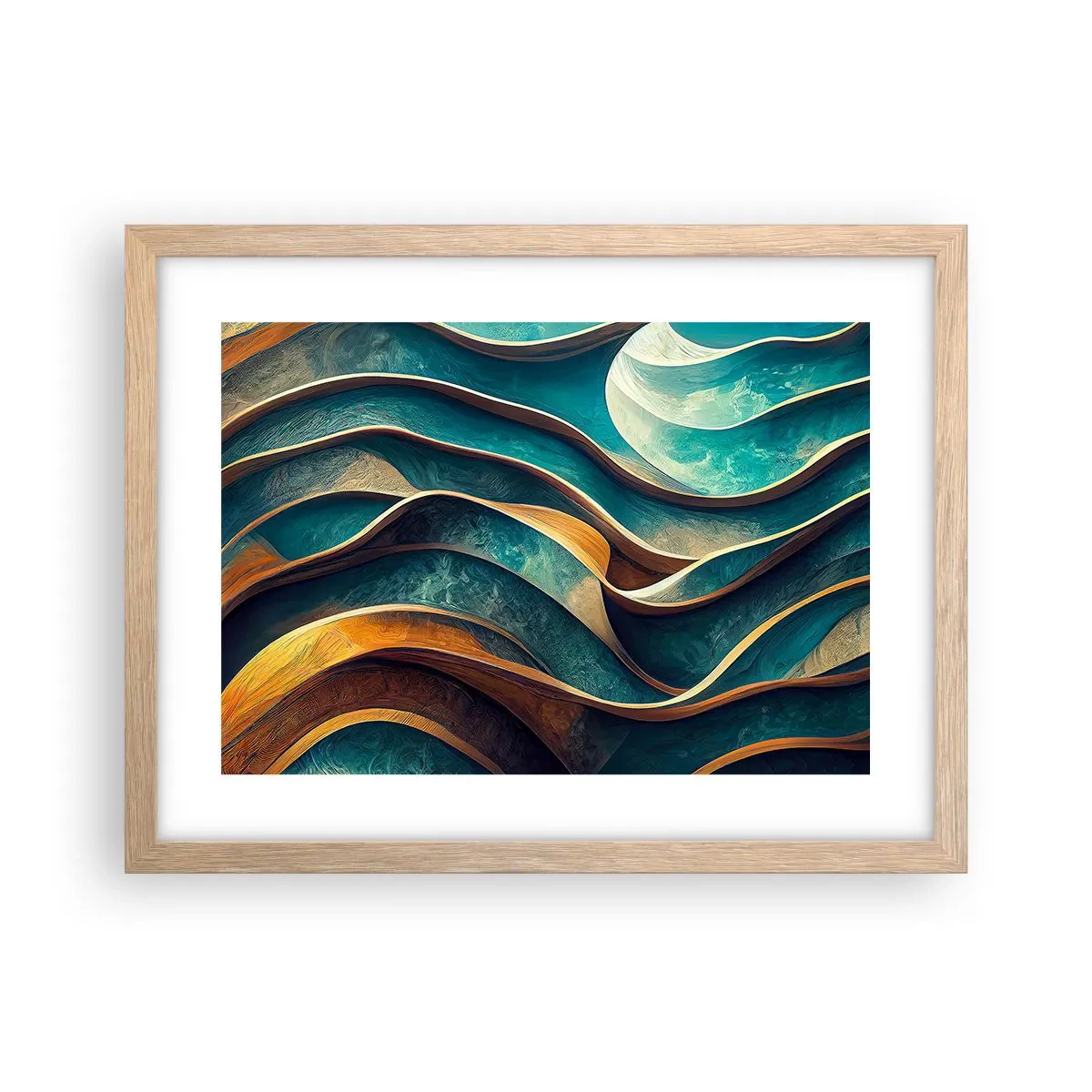 Poster în ramă de stejar deschis - Meandre de albastru - 40x30 cm