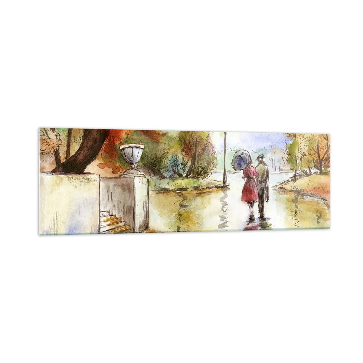 Tablou pe sticlă - Toamnă romantică în parc - 160x50 cm