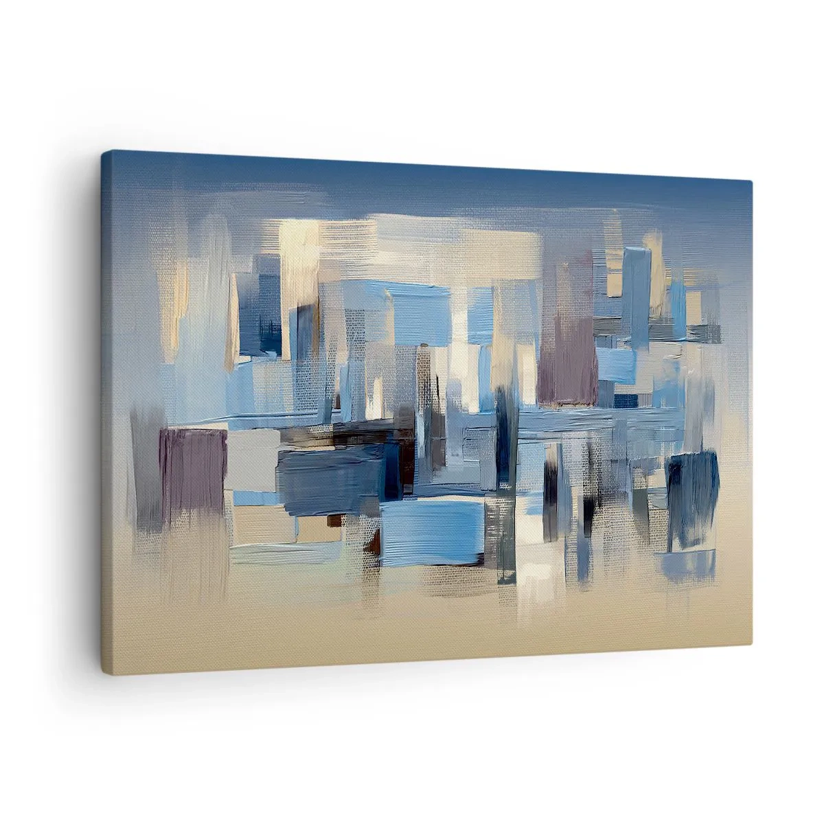 Tablou pe pânză Canvas - Forme geometrice în nuanțe de albastru și bej - 70x50cm - Construcție albastră - Decorațiune modernă pentru perete pentru living și dormitor ARTTOR