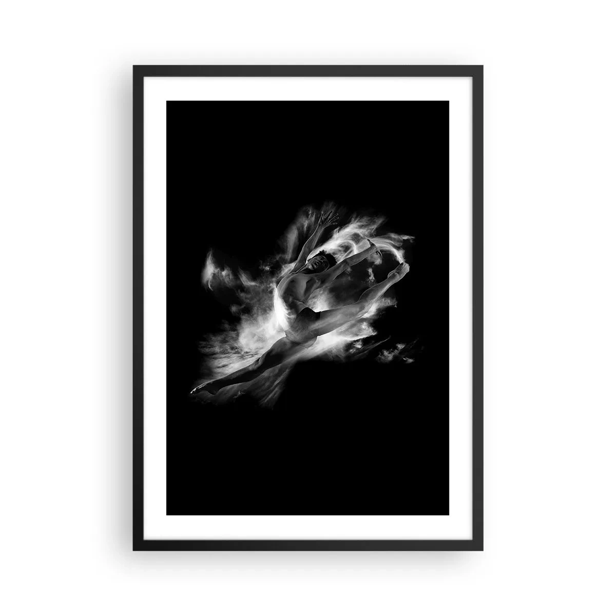 Poster în ramă neagră - Un dansator în mișcare dinamică pe un fundal negru - 50x70cm - Oprit în zbor - Decorațiune modernă pentru perete pentru living și dormitor ARTTOR
