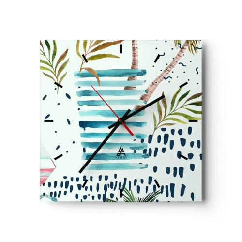Ceas de perete - Ceas pe sticlă - Vacanță sub palmieri - 30x30 cm