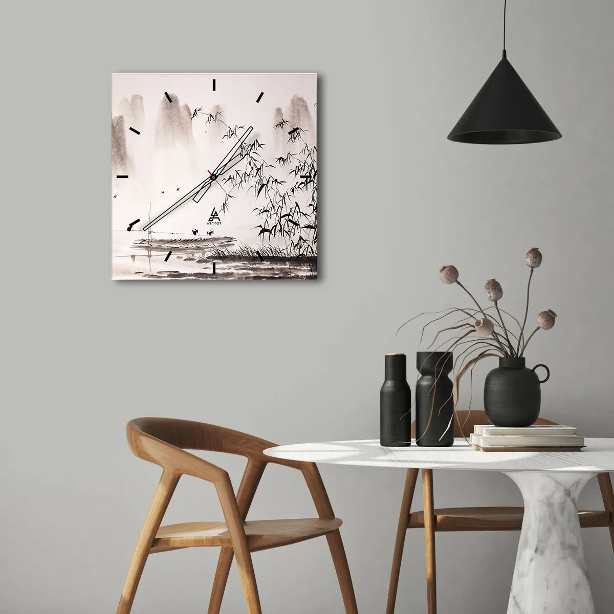 Ceas de perete - Ceas pe sticlă - Liniștea câmpurilor de orez - 30x30 cm