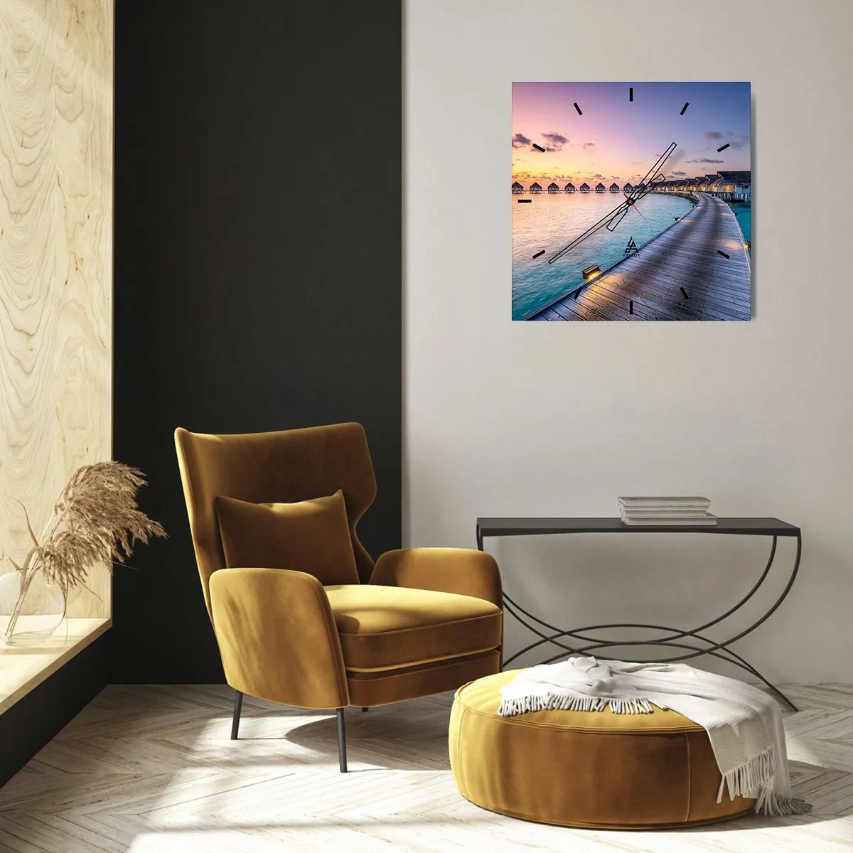 Ceas de perete - Ceas pe sticlă - Vacanță - înapoi la sursă - 30x30 cm