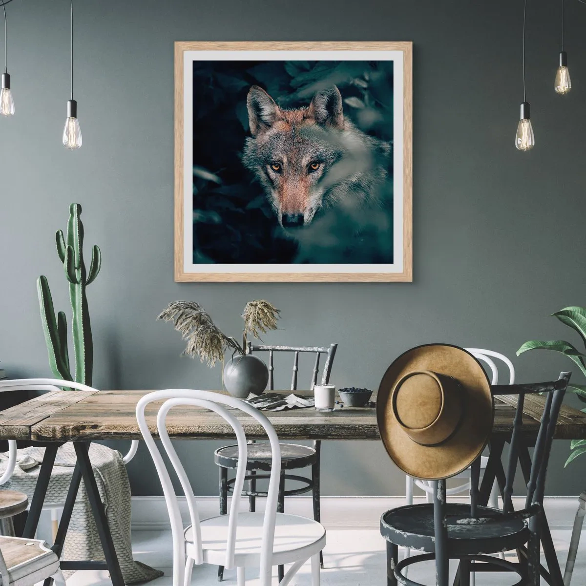 Poster în ramă de stejar deschis - Vânător - 30x30 cm