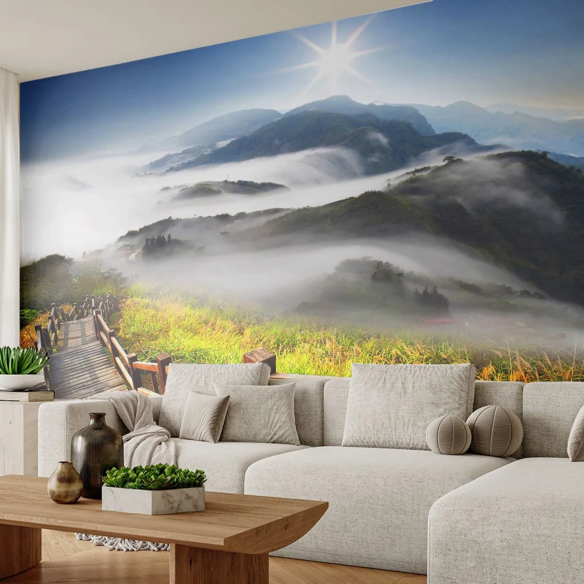 Tapet Premium Canvas - Țesut de strălucire și ceață - Peisaj, Munţi, parc național - 250x175 cm