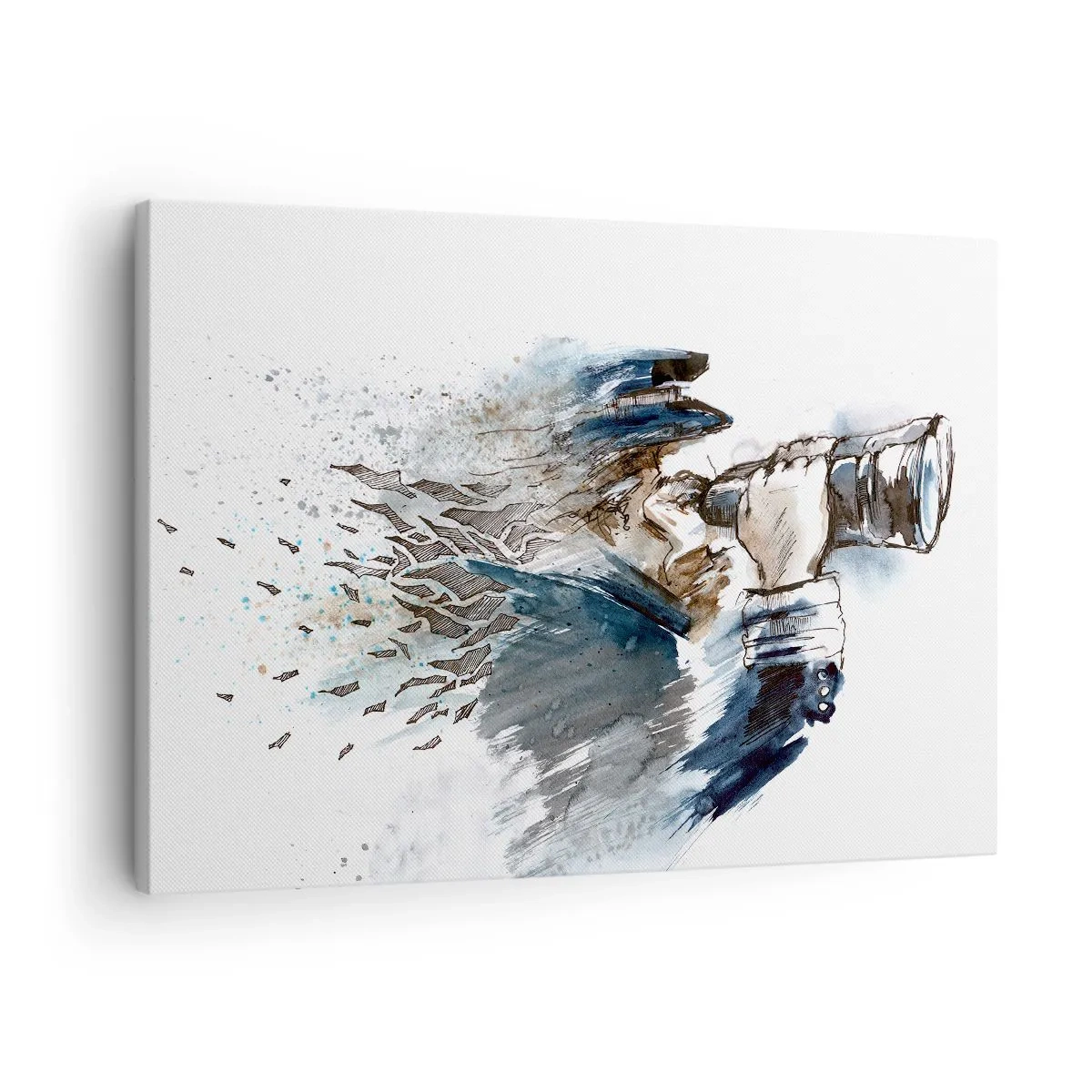 Tablou pe pânză Canvas - Un căpitan cu binoclu într-o scenă dinamică în acuarelă - 70x50cm - Zece pe scara Beaufort! - Decorațiune modernă pentru perete pentru living și dormitor ARTTOR