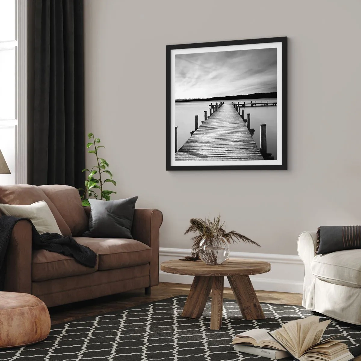 Poster în ramă neagră - La adăpostul apei - pace - 60x60 cm