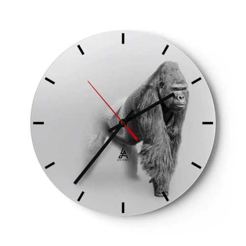 Ceas de perete - Ceas pe sticlă - Portretul unei gorile maiestuoase pe un fundal neutru - 30x30cm - Încrezător în puterea lui - Decorațiune modernă pentru perete pentru living, bucătărie și dormitor ARTTOR