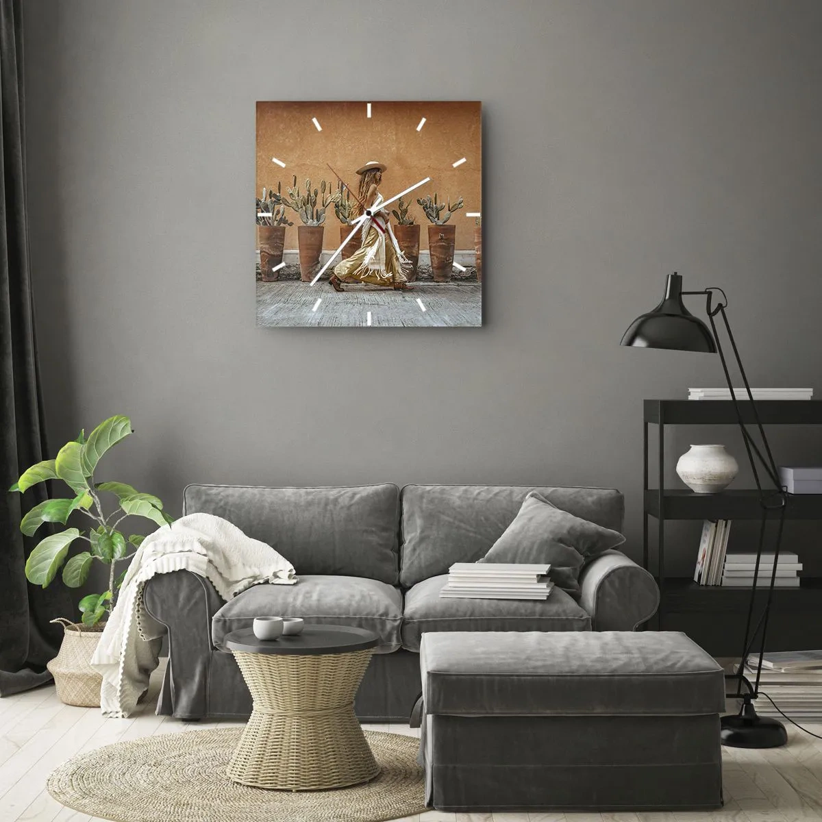 Ceas de perete - Ceas pe sticlă - În stilul hippie - 30x30 cm