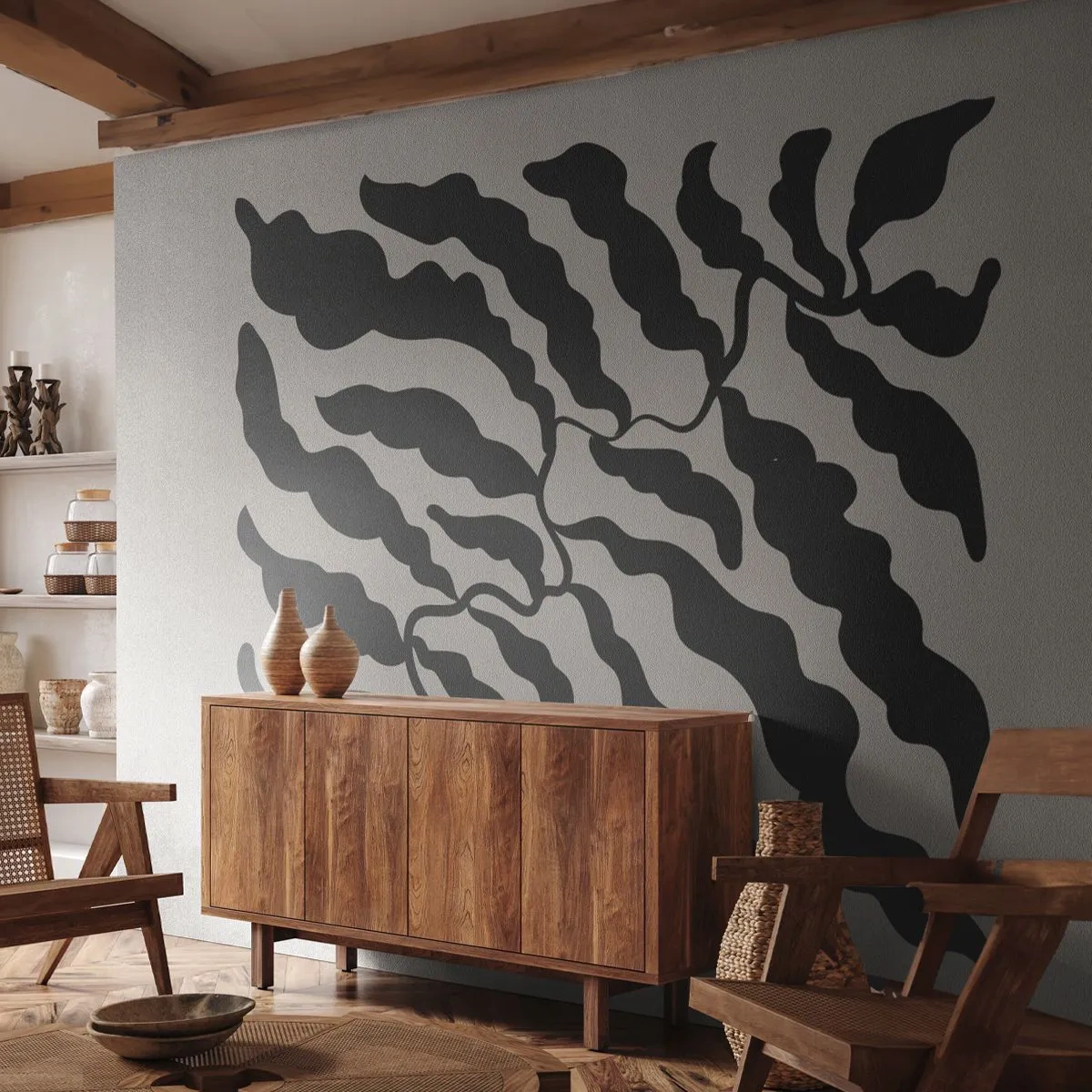 Tapet Standard Eco - Natura pătratului - Boho, Plante, Bucată - 500x350 cm